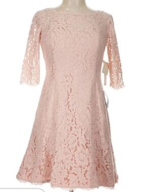 NWT Eliza J Blush Lace Fit-and-Flare Dress Size 10 (Petite)